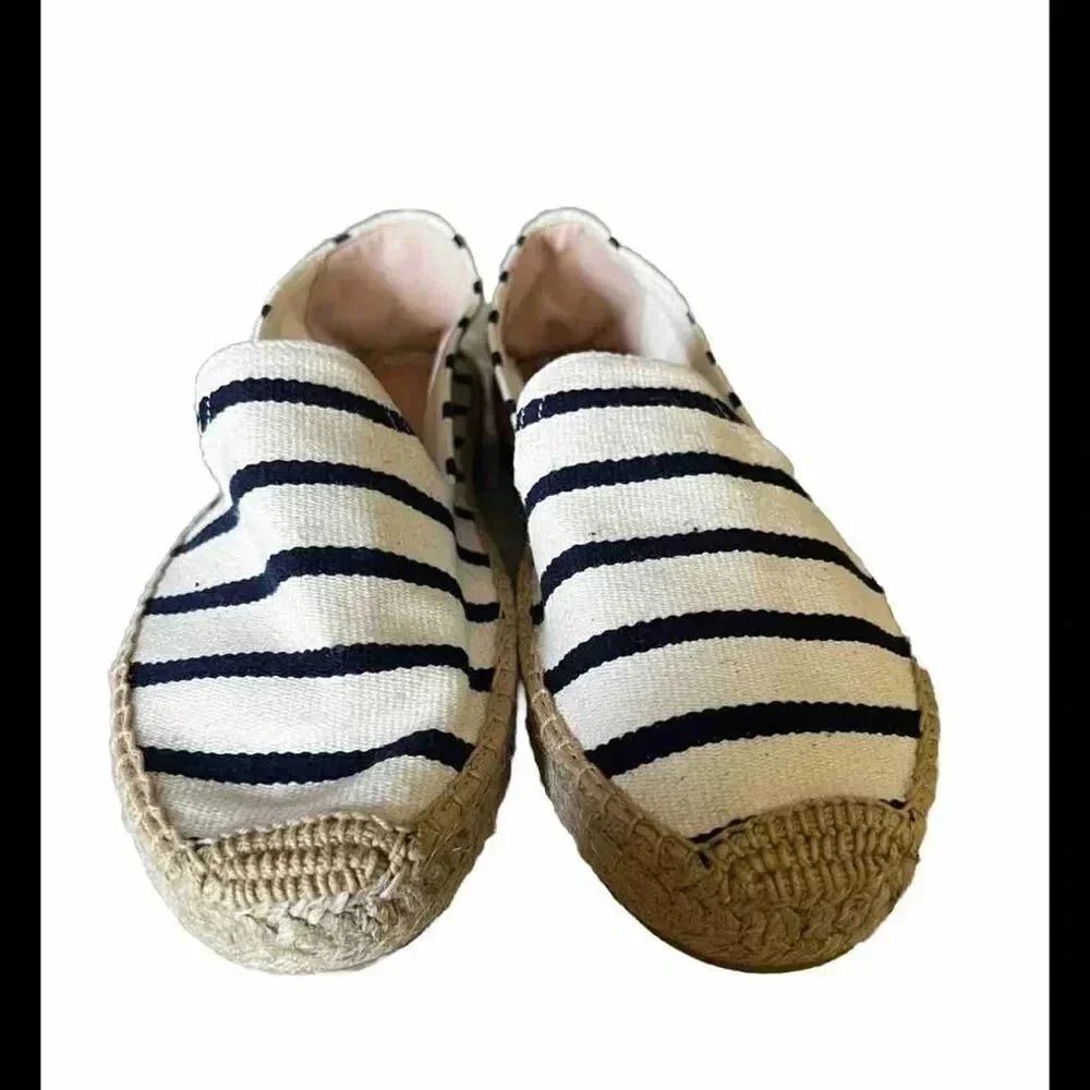 Soludos Womens Espadrille Classic‎ Stripe Smoking Slipper White/Black Size 8